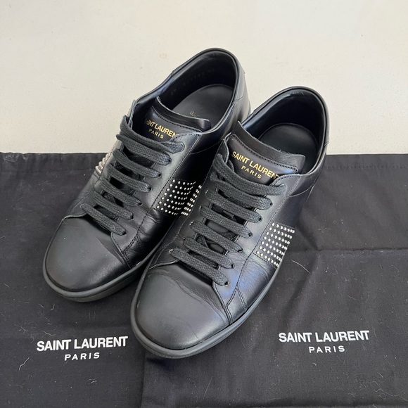 Saint Laurent Shoes - Saint Laurent black leather sneakers with silver stud detail